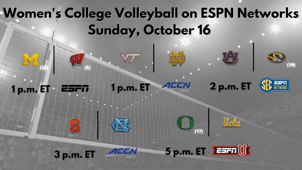 A few big conference battles happening on today's slate of #NCAAWVB on @espn networks!👀 Excited to be on call for one as @HokiesVB takes on @NDvolleyball at 1pmET on @accnetwork!!🏐