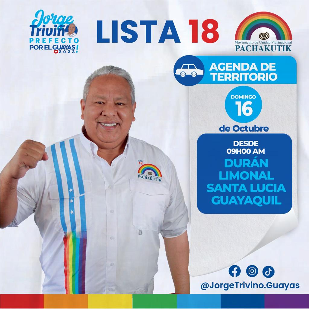 JorgeTrivino_'s tweet photo. 🚨 Agenda de Territorio 🚨
Hoy estaré recorriendo varios lugares de mi linda provincia, dónde compartiré más de cerca con ustedes.
¡Sembremos una nueva historia! 💯
#Elecciones2023 #Prefectura #Candidato #Pachakutik #Lista18 #PorUnMejorGuayas https://t.co/HkQlMCWtkJ