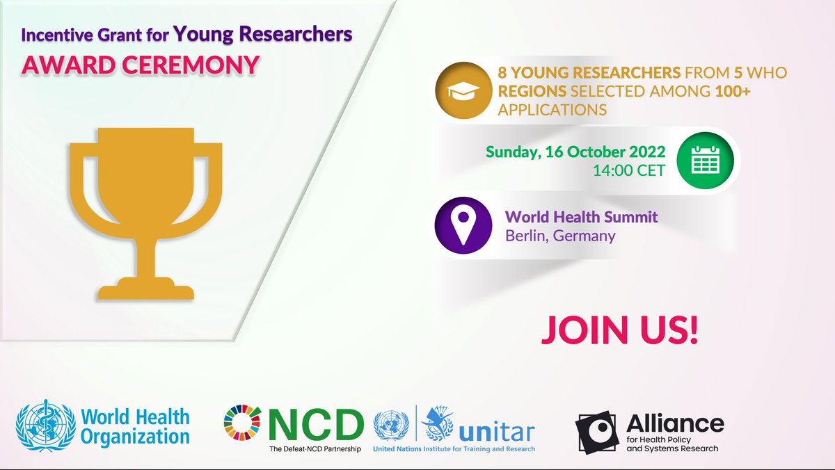 Thank you <a href="/DrTedros/">Tedros Adhanom Ghebreyesus</a> for your invaluable support of the🌎🌍🌏 #youth engagement agenda on #NCDs &amp; #MentalHealth &amp; for welcoming the young researchers at today’s <a href="/WHO/">World Health Organization (WHO)</a> Global NCD Platform &amp; <a href="/UNITAR/">UNITAR</a> <a href="/DefeatNCD/">The Defeat-NCD Partnership</a> Award Ceremony🥇<a href="/WorldHealthSmt/">World Health Summit</a> #WHS2022!

#IRGrant4Youth #Youth4Health