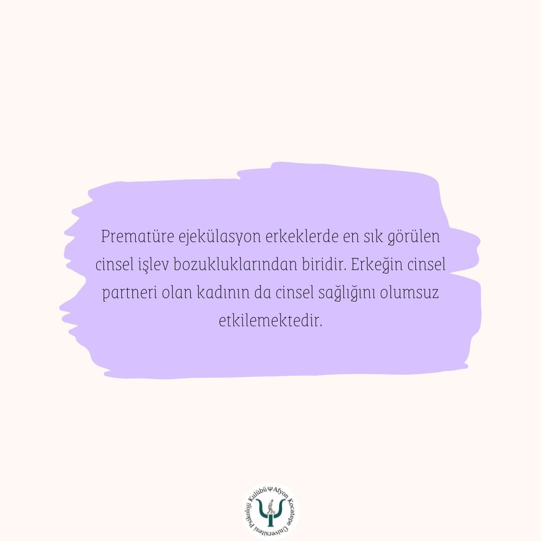 Afyon Kocatepe Üniversitesi Psikoloji Kulübü haftalık blog yazılarına devam ediyor!💫
.
Bu haftaki blog yazımız, bölümümüzün 3. sınıf öğrencilerinden İbrahim Erdem Coşkun'un "Prematüre Ejekülasyon: Nedir, Sebepleri, Doğrular Ve Yanlışlar" yazısıyla karşınızdayız.