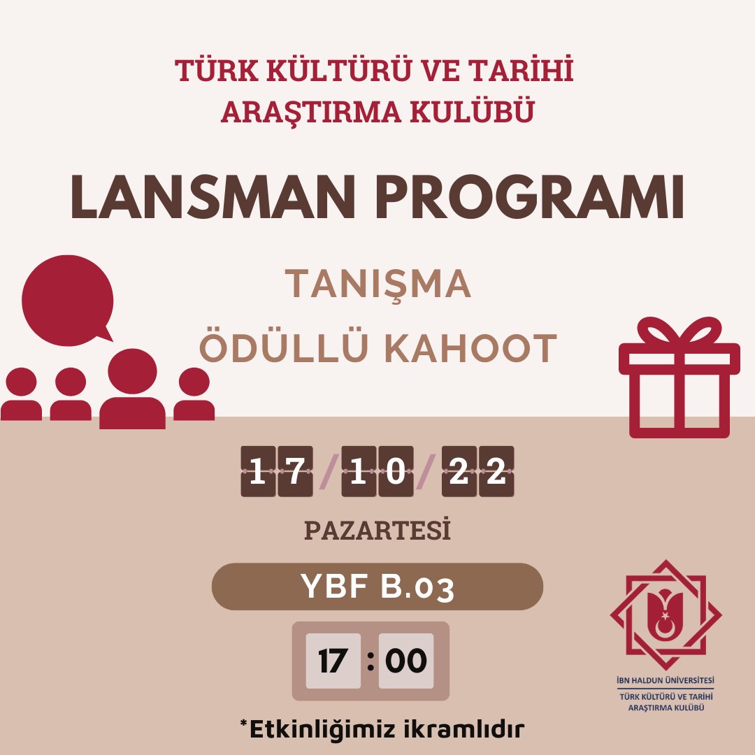 ihutuktak's tweet photo. Türk Kültürü ve Tarihi Araştırma Kulübü olarak Lansman programımız ile karşınızdayız! Doğu Türkistan ve Azerbaycan mutfağından ikramlarımızı tadarken kulübümüzle tanışacağınız etkinliğimizde kültür ve tarih hakkında soruları cevaplayarak çeşitli hediyeler kazanabilirsiniz. https://t.co/1OJyJF3UpC