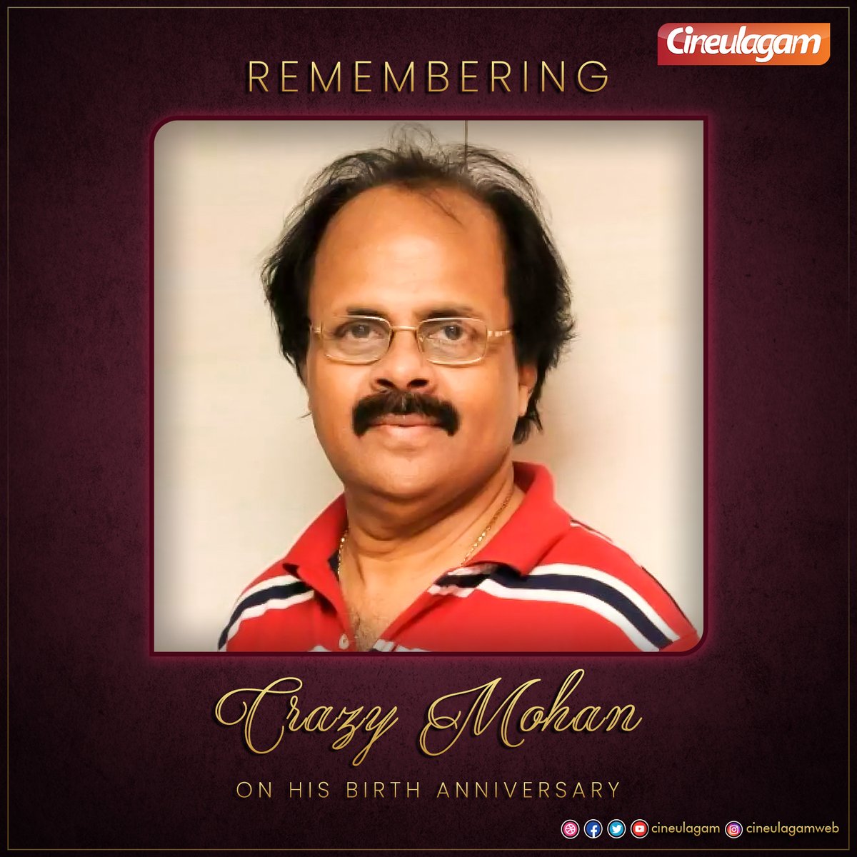 cineulagam's tweet photo. Remembering Legendary Crazy Mohan On His Birth Anniversary!

#CrazyMohan #RememberingCrazyMohan #TamilCinema #Cineulagam https://t.co/TYERQJqW9V