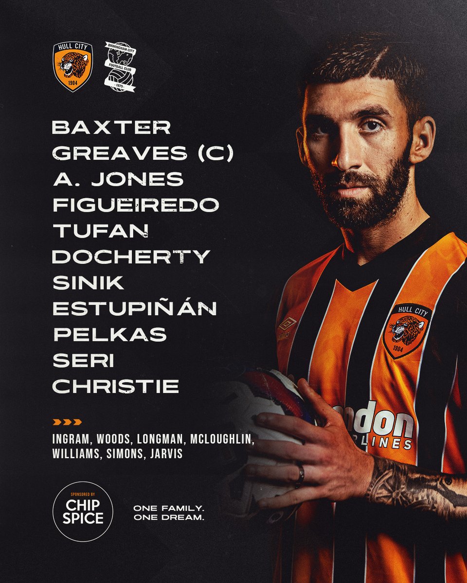 HullCity's tweet photo. 📋 Our line-up for this afternoon’s game!

COME ON YOU HULL!

#hcafc | @chipspice https://t.co/j7ZzltKV8q