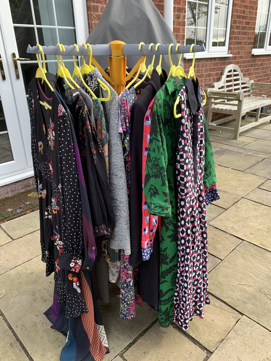 Massie68's tweet photo. I am making the most of the nice day and fresh air “dry cleaning” my wardrobe 👗 Before the pandemic I wasted a lot of money at the dry cleaners! #savingmoney #middleagewisdom ☀️♻️ https://t.co/7jGisMQJ4x