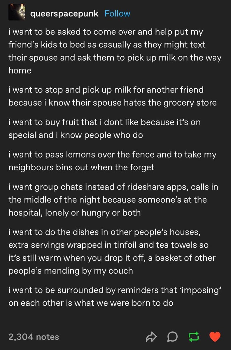 When people ask me what I mean about wanting mutual aid a lot more than I want more self-care, this is (part of) what I mean: