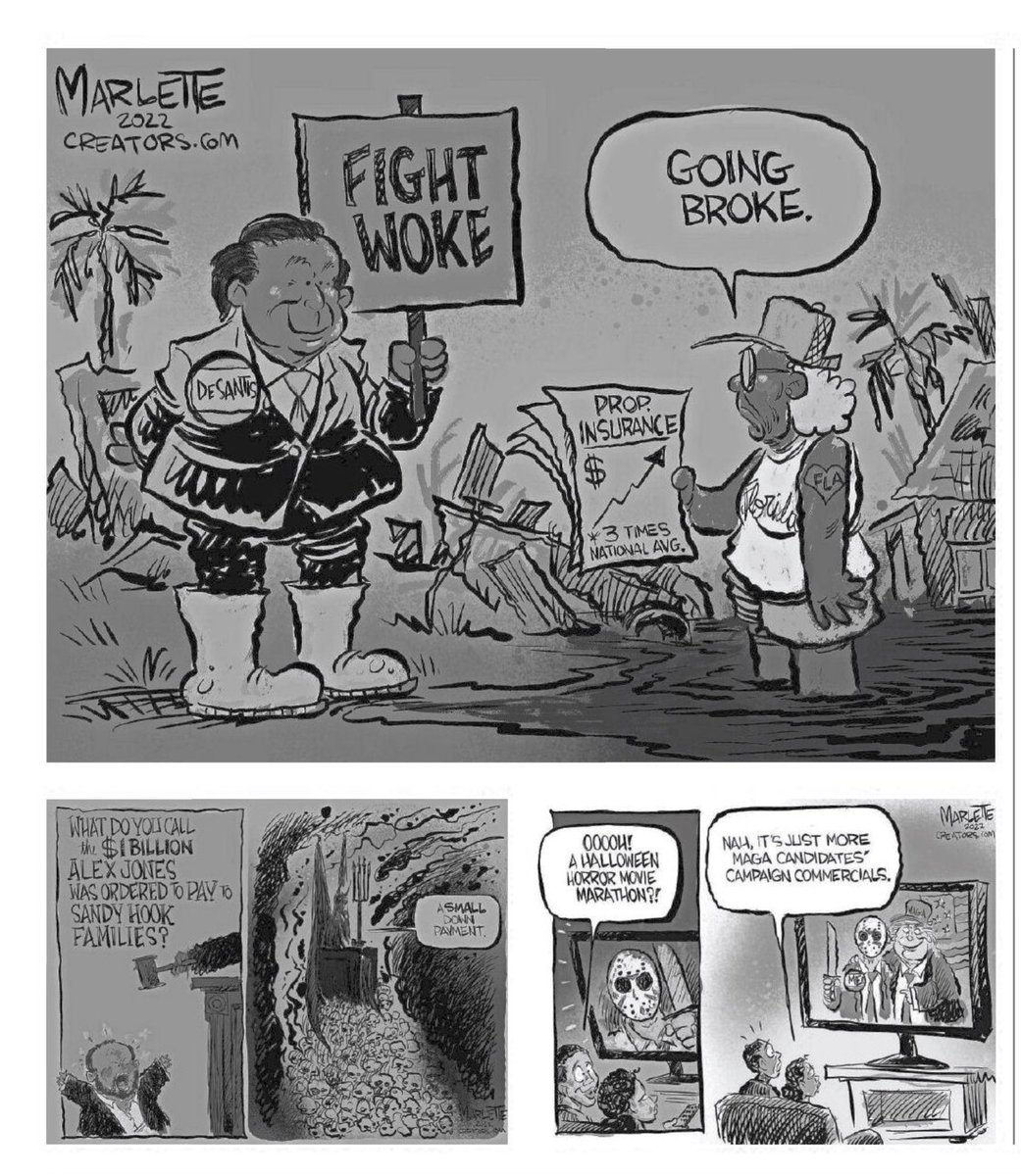 A Desantis, Trump, and Alex Jones cartoon on the ⁦<a href="/LSJNews/">Lansing State Journal</a>⁩ oped page today. Biden is one of the worst presidents in our history, and they still protect him. So biased.