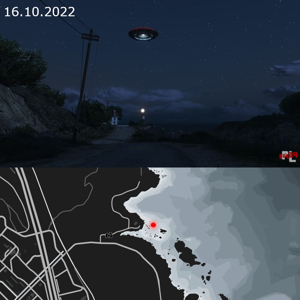 GTA24pl's tweet photo. A co to? Statek obcych lewituje nad latarnią morską w pobliżu góry Gordo?
#GTAOnline #Ufo #EventHalloween https://t.co/eTuCwrfUAo