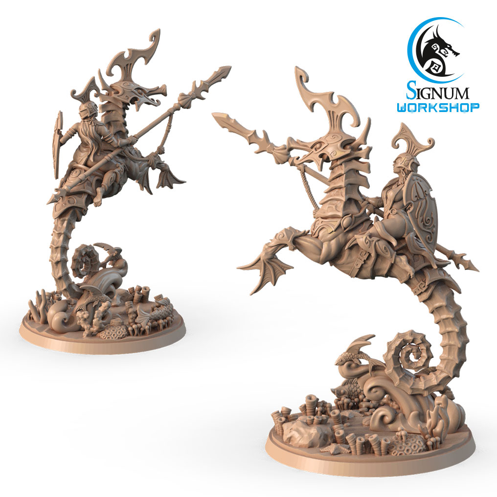 AnimaGamesUK's tweet photo. When Sharks, Eels and Turtles aren't enough - why not ride into battle on a massive Seahorse?! Latest Ulmie Underwater Empire releases available now! https://t.co/YqzyDESoVH #Fantasy #Signum #Workshop #Deepkin #FishElves #Idoneth #RPG #Tabletop #Wargaming #TTRPG https://t.co/sgwqgMtOhv