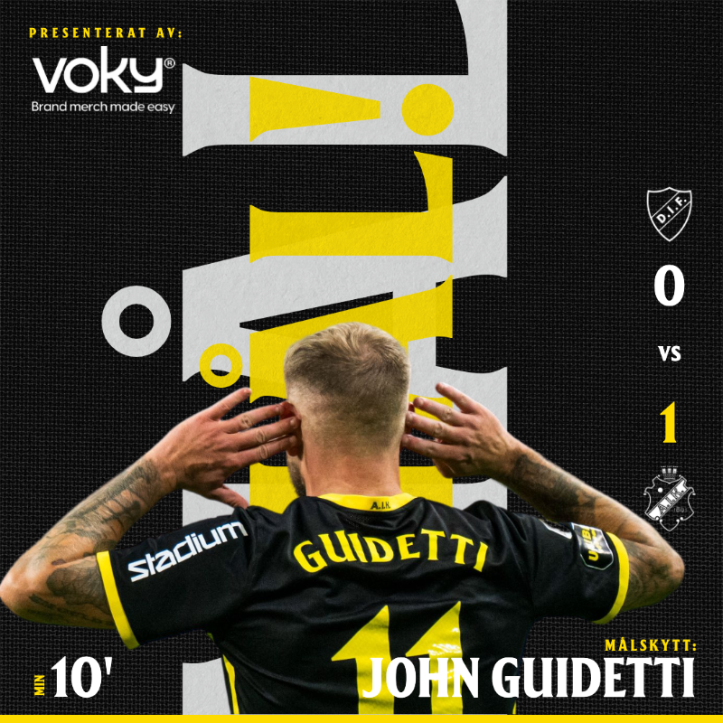 AIKfotboll's tweet photo. JOHN GUIDETTI!

10’ | #DIFAIK | 0–1