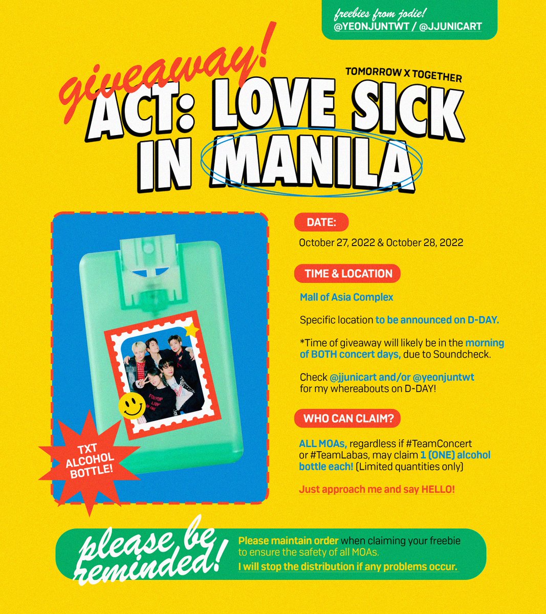 jjunicart's tweet photo. act: love sick in manila freebies ❤️‍🩹
by jodie! 🦊 @jjunicart / @yeonjuntwt 

🧡 RT &amp; like! open to all moas!
📅 oct 27 &amp; 28, 2022
📍specific location tba on d-day! 

more details listed below! see you there! 🥹

#ACTLOVESICKinMANILA
#TOMORROW_X_TOGETHER_Manila
#TXTInManila #TXT https://t.co/D7dOoVH0cp
