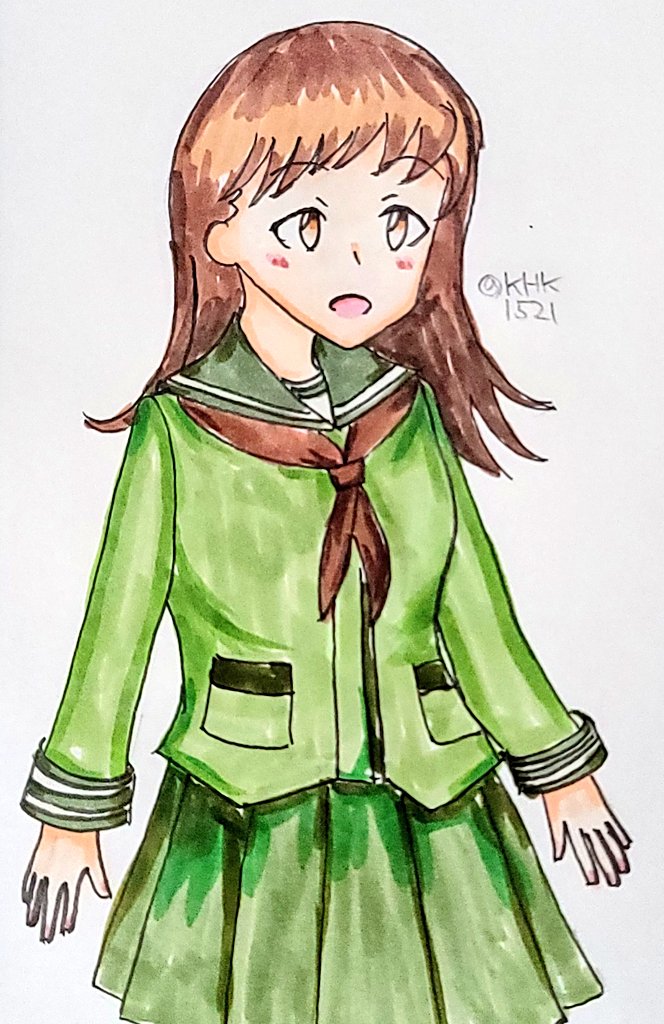 ooi (kancolle) 1girl solo green sailor collar brown hair skirt school uniform neckerchief  illustration images