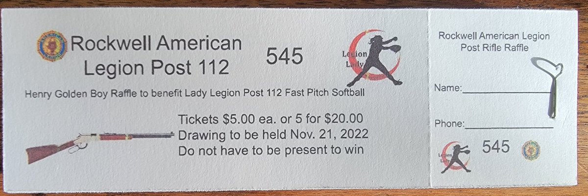 Post 112 Rockwell is raffling off a rifle.  The funds are for the support of Rowan County Lady Legion Softball. $5 each or 5 for $20.