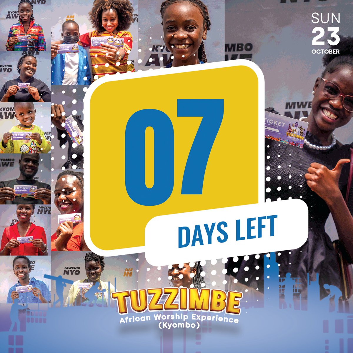 CLCKampala's tweet photo. It's exactly one week❗ 7 DAYS 

Our venue is almost reaching capacity according to the ticket sold so far and that means  tickets are almost sold out.

Grab yourself a ticket before Wednesday and let's celebrate African culture together.

#Tuzimbe
#Kyombo
#AWE https://t.co/JF6yOUTyx6