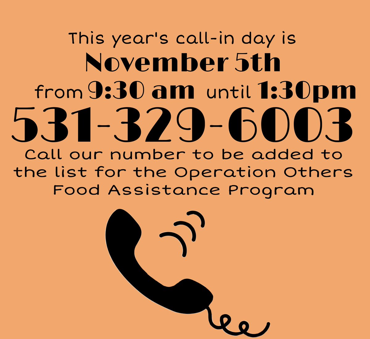 OperationOthers's tweet image. Call 531-329-6003 to be added to the list to receive food from Operation Others. We will be accepting phone calls in English and Spanish. Spread the word!