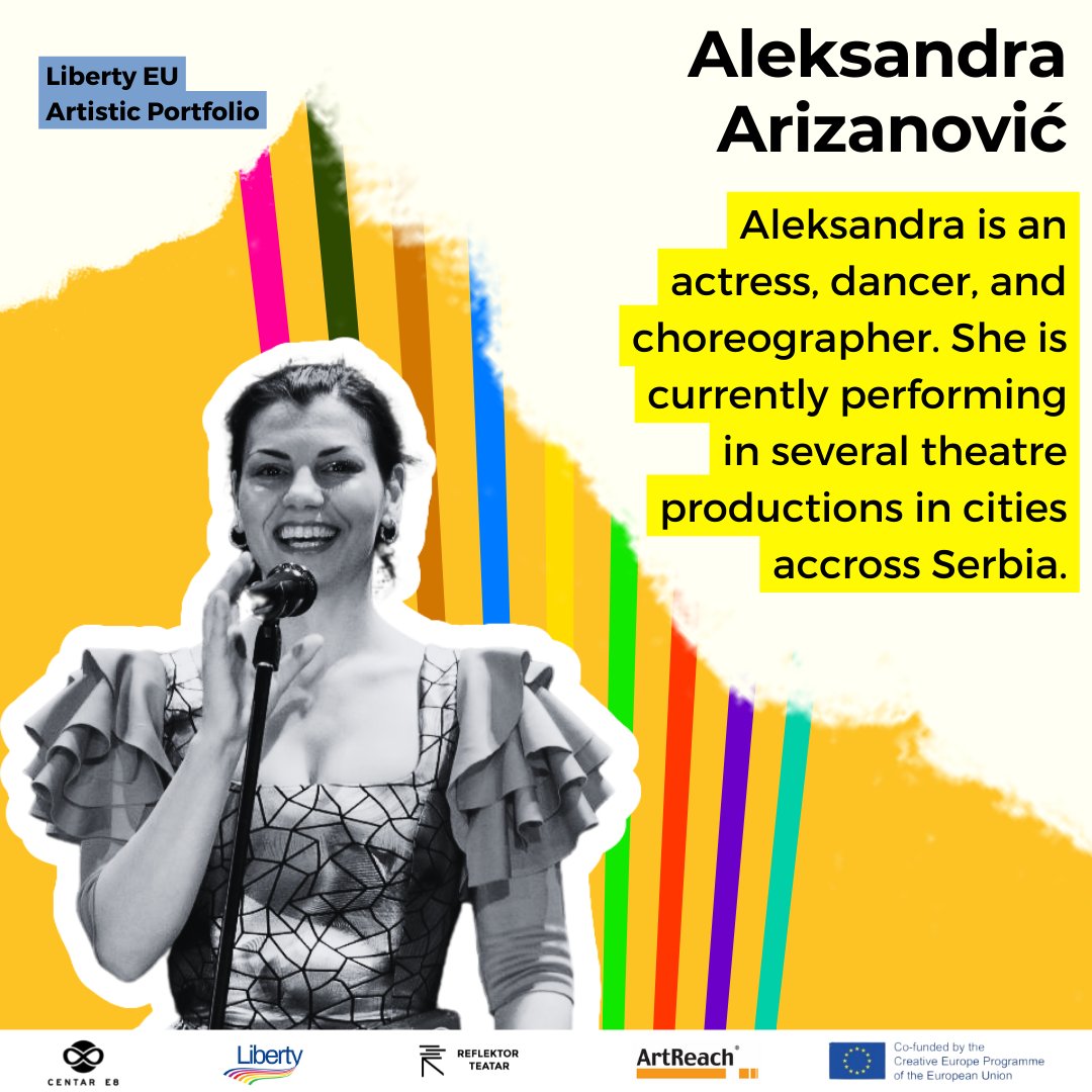 reflektorteatar's tweet photo. Meet our artists from #LibertyEU artistic portfolio! ✨
🎈 Today we introduce Aleksandra Arizanović, actress from Kraljevo.
https://t.co/AF7Nvc57uE 💥
@_ArtReach https://t.co/72pOPWXBMi
