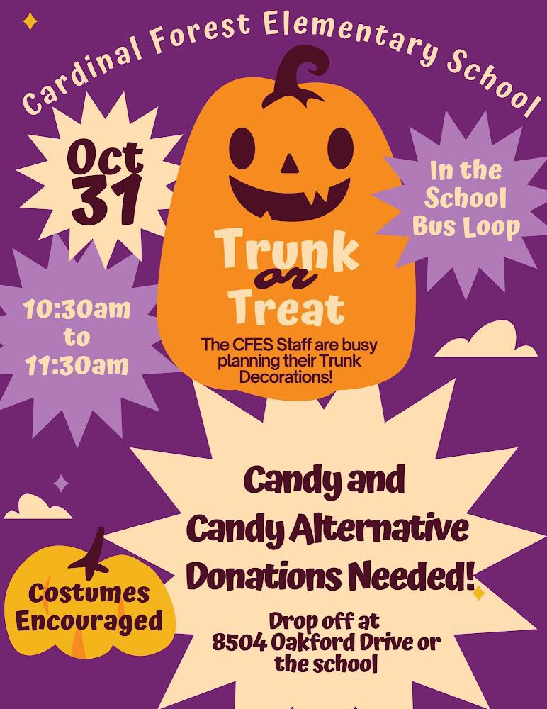 CFES are busy getting their trunks ready for this fun event! 

It’s a student holiday, so bring your kids out for some fun.