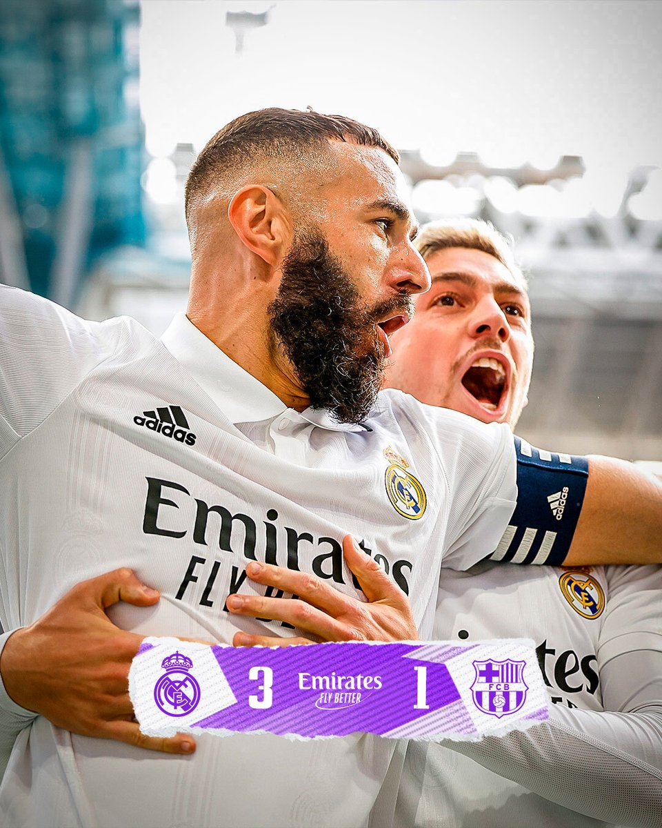 🏁 نهاية المباراة! 👏 
ريال مدريد 3-1 برشلونة  
⚽ 12' <a href="/Benzema/">Karim Benzema</a>
⚽ 35' <a href="/fedeevalverde/">Fede Valverde</a> 
⚽ 83' F. Torres 
⚽ 90+1 <a href="/RodrygoGoes/">Rodrygo Goes</a>
#الكلاسيكو | #emirates