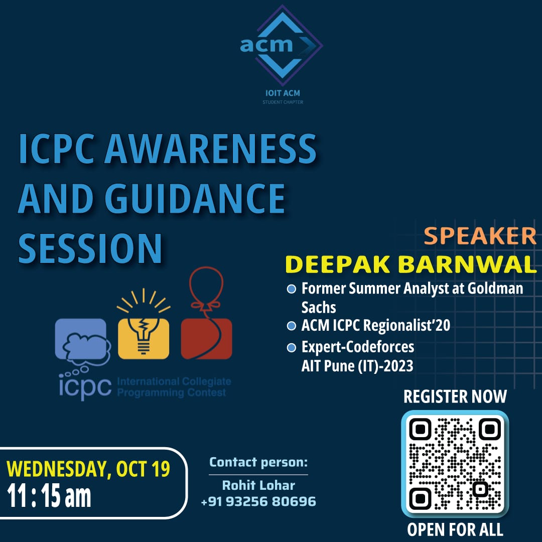IOIT_ACM's tweet photo. Still unaware about #Competitive_Coding❓

Hop in to know more about World's Largest Programming Contest: ICPC (International Collegiate Programming Contest)

@Indiaacm 

#icpc #acm #acmindia #ioitacm #aissms #aissmsioit #competitivecoding https://t.co/eVfG4Ncd3r
