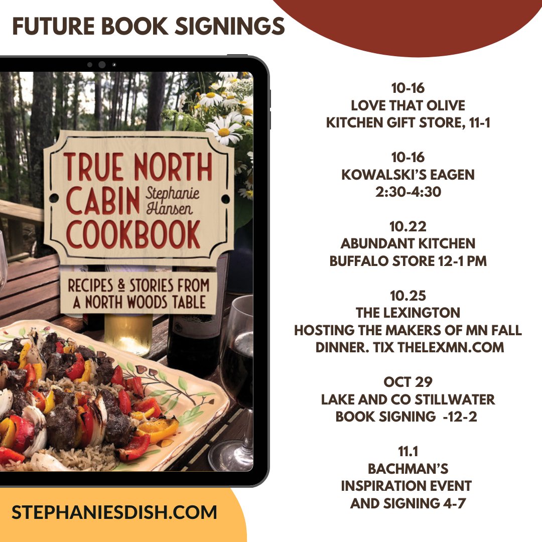 StephaniesDish's tweet photo. Some Book Signings this week! Today from 11-1 Ill be @lovethatolivemg and 2:30-4:30 @kowalskis_markets
.
.
.
#stephaniesdish #truenorthcabincookbook #booksignigs #cookbook https://t.co/o1BMPeRC65
