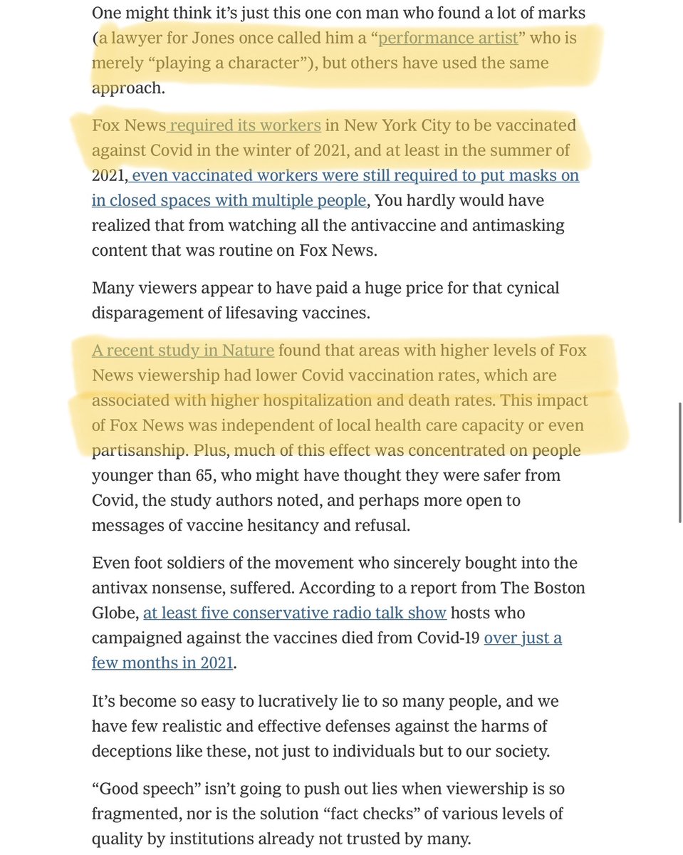Alex Jones was ordered to pay ~$1 billion for Sandy Hook lies.

But the key issue remains: It’s so easy now to make a lot of money by lying outrageously and cynically.

My piece on why we should focus on this, and the money machine, to slow this onslaught.
nytimes.com/2022/10/16/opi…