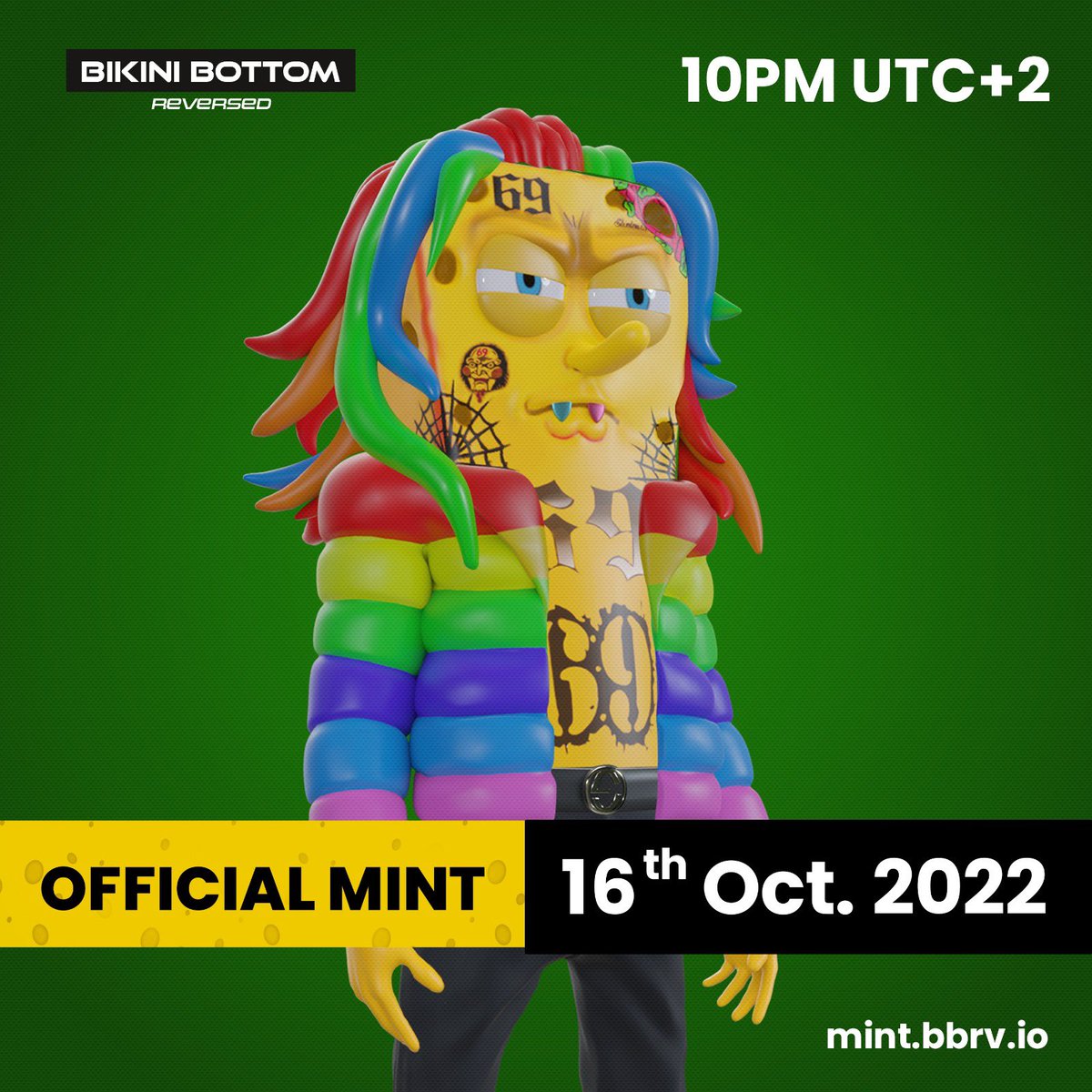 🚨Booooya, Today is mint day! And we are absolutely excited for mint.🚨 Presale Mint starts today: 10:00 PM UTC+2 Official mint starts today: 00:00 AM UTC+2 (2 hours after presale) Spongi is ready to be revealed! Discord.gg/BBRV