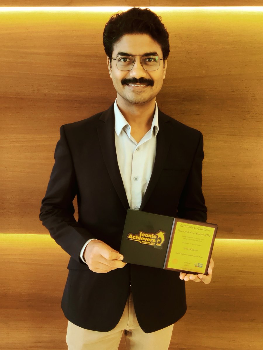 strictlyvikas's tweet photo. Iconic Achievers Awards 2022 - "Most Notable Actor Of The Year". Gratitude🙏
Since my recent work has all been with @OfficialRMFilms, a big 'Thank You' to @RamKMadhvani and team. https://t.co/1FWu1Yif52