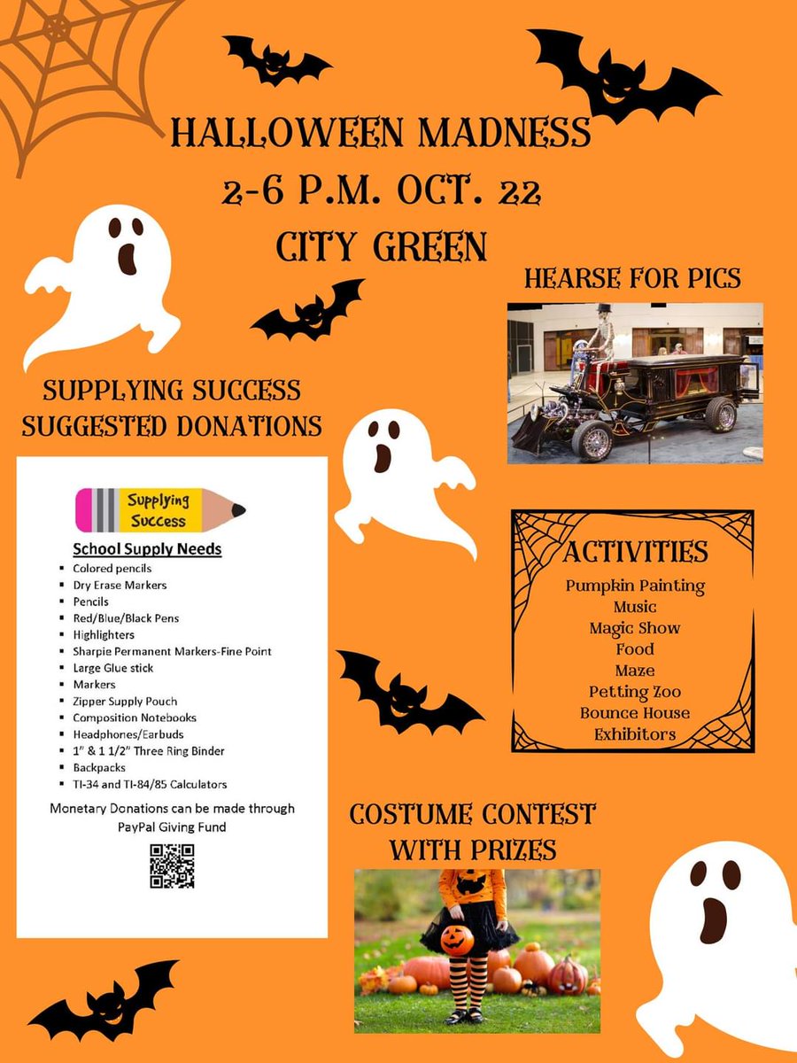 We are excited to see everyone this weekend! We will have bins for supply donations, our jar for monetary donations and our PayPal QR for virtual donations! We can't wait!🎃✏️