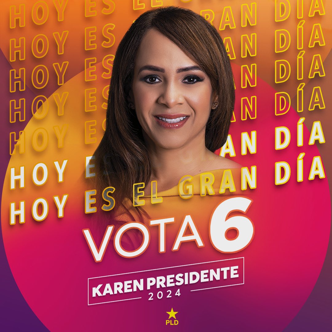 ¡Ha llegado el día! 🙏💜⭐️

Todos con orgullo a votar en la casilla 6️⃣🇩🇴💪

#KarenRicardoPresidenta