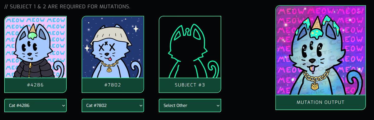 Hambotweets's tweet photo. Today. Mutations.
Must have 2 @CosmicCats_
You can mutate your 2 cats or:
Mutate 2 cats and a @fishyfamNFT
Mutate 2 cats and a @alienfrens
Mutate 2 cats and a @Deadfellaz
JUST PAY GAS
Who’s excited ???? #CCmutations https://t.co/b25PFXgaFN