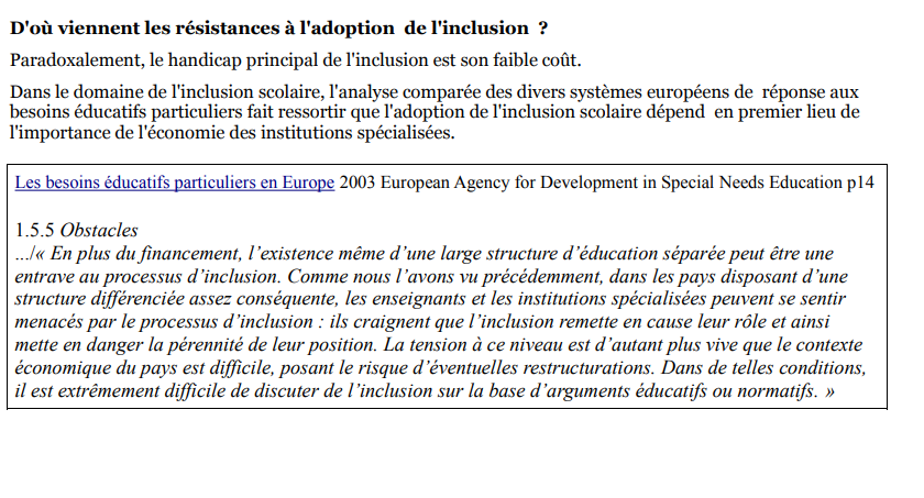 AutismeInfo's tweet photo. D'où viennent les résistances à l'adoption de l'inclusion ?

Paradoxalement, le handicap principal de l'inclusion est son faible coût
...
analyse comparée des divers systèmes européens
-
Les besoins éducatifs particuliers en Europe
Janvier 2003 
https://t.co/AgWj4l3o8l @PapNdiaye https://t.co/swUYbYJ4ZO