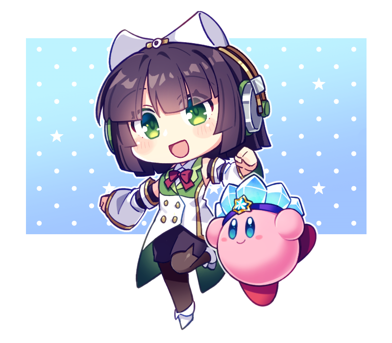 kirby 1girl double bun hair bun skirt crossover chibi grey hair  illustration images