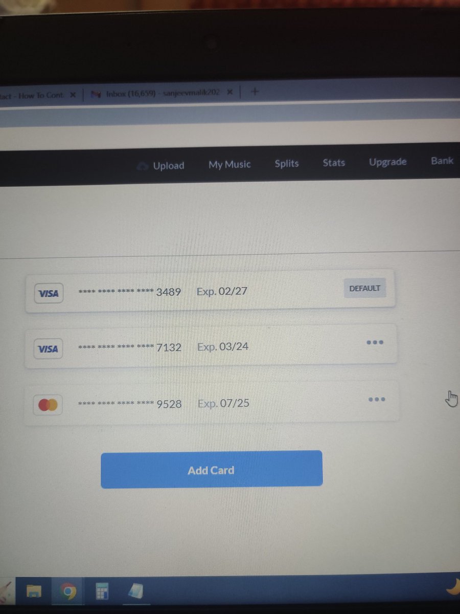 slackribbon's tweet photo. @DistroKid sincerely reaching out for help. 
I've added 3 new cards for renewal of subscription. But your payment gateway is only reaching out for a card which is now deactivated. 
Attaching screenshots. 
Please help me out!!! https://t.co/jOwbZHbwiE
