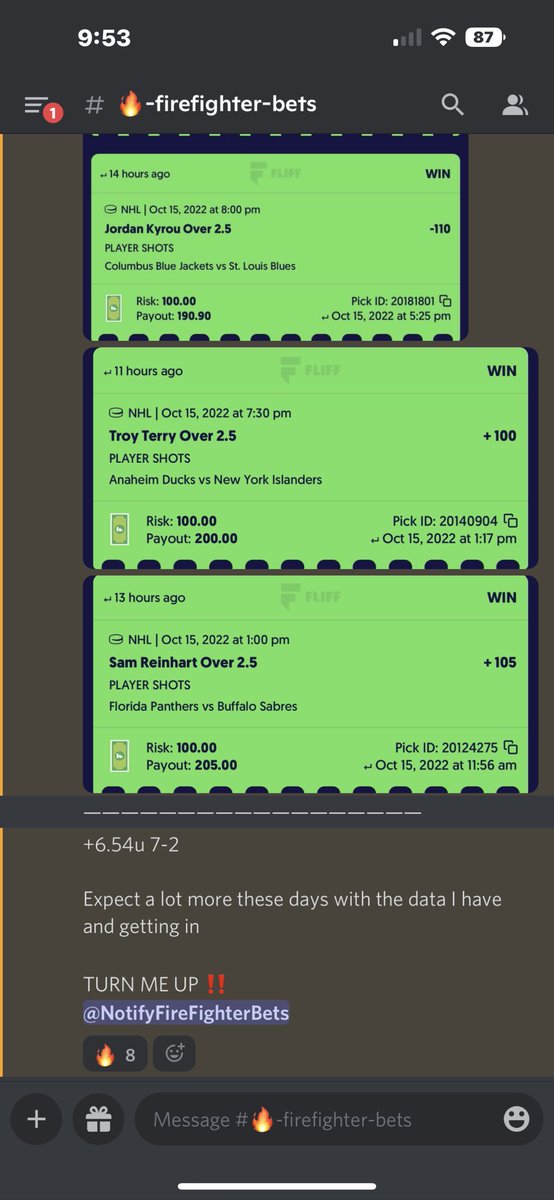 FirefighterBets's tweet photo. Had myself a day yesterday‼️

2-0 on twitter free plays 
7-2 in discord +6.54u

@TheSmashPros delivered and @TheBettorWays discord 🍽️

#gamblingtwitter https://t.co/Gi77OQ2u3A