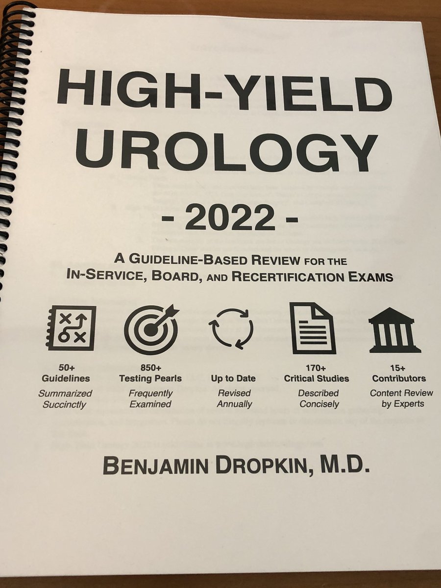 Highly recommend <a href="/HighYieldUro/">High-Yield Urology</a> for anyone studying for #urology in-service, Boards or <a href="/ABUrology/">ABU</a> recertification exams! Great summaries of <a href="/AmerUrological/">Amer. Urol. Assn.</a> &amp; <a href="/Uroweb/">European Association of Urology (EAU)</a> guidelines + testing pearls from past exams! Impressive job <a href="/BenDropkin/">Benjamin Dropkin</a> &amp; team! highyieldurology.com