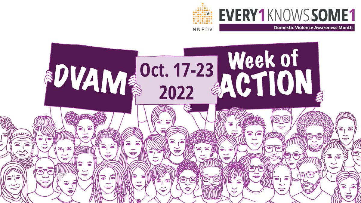 nnedv's tweet image. The Domestic Violence Awareness Month (#DVAM) Week of Action starts October 17! Take action and support survivors in your community, October 17-23: bit.ly/3rzHQs7 
 
#Every1KnowsSome1 #GiveForDV