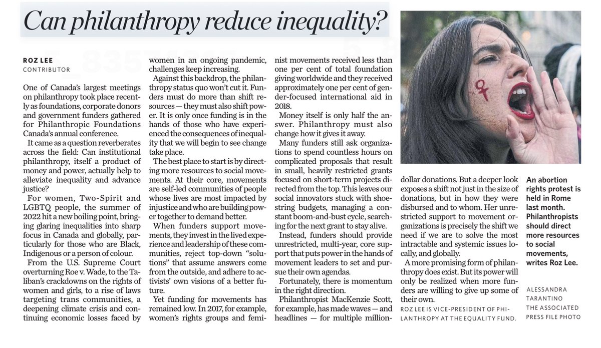 In the weekend <a href="/TorontoStar/">Toronto Star</a> ✊🏾

@akarozlee 🙌🏾 on insight from <a href="/PhilanthropyCDA/">Philanthropic Foundations Canada (PFC) / (FPC)</a> gathering thestar.com/business/opini…
