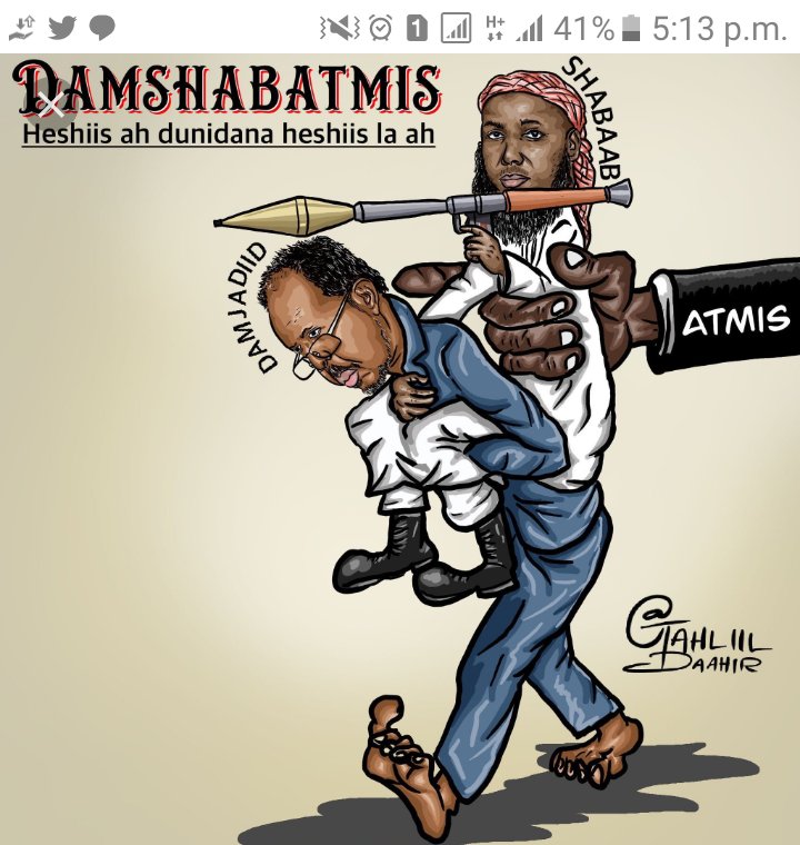 xusseencabdic1's tweet photo. Damjadiid, alshbaba iyo Atmis waa iskumid. @HassanSMohamud @ATMIS_Somalia #Roobow https://t.co/L7FGqQyFot