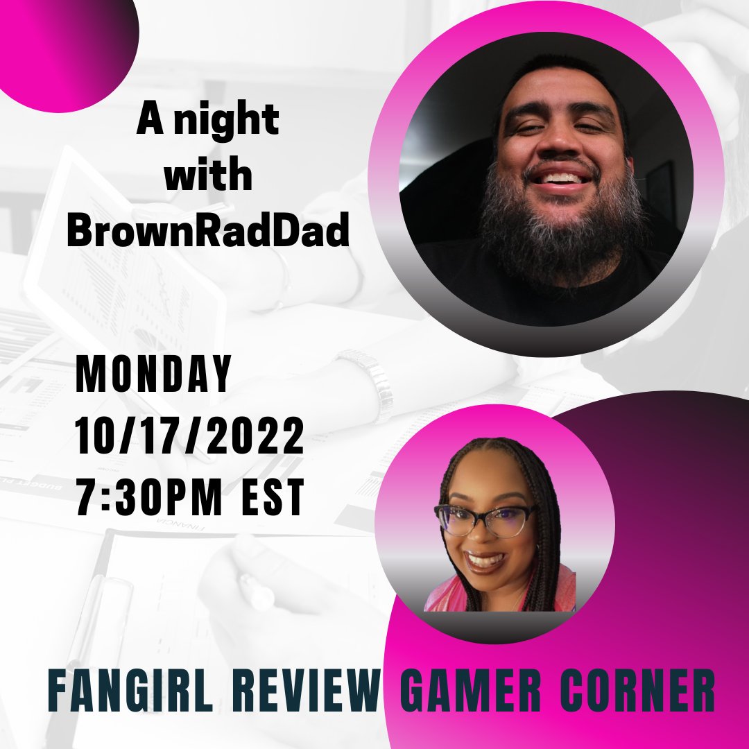 professorwhite's tweet photo. Gamer Corner ep. 3 featuring @BrownraddadT on Monday 10/17/2022 at 7:30PM EST! Come on by! https://t.co/K4IahSnDfb #talkshow #gamer #podcast #fangirlreview #gamercorner https://t.co/AdklbAbA3U