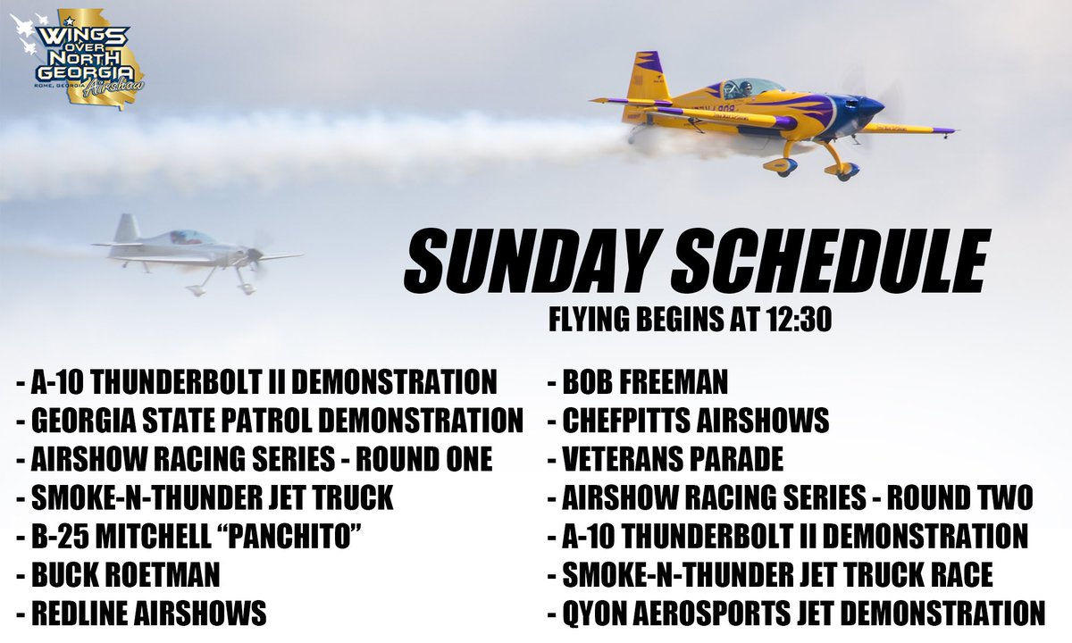 We’re all set for the final day of this year’s show! Flying will begin at 12:30 today, and you can check out today’s lineup below: