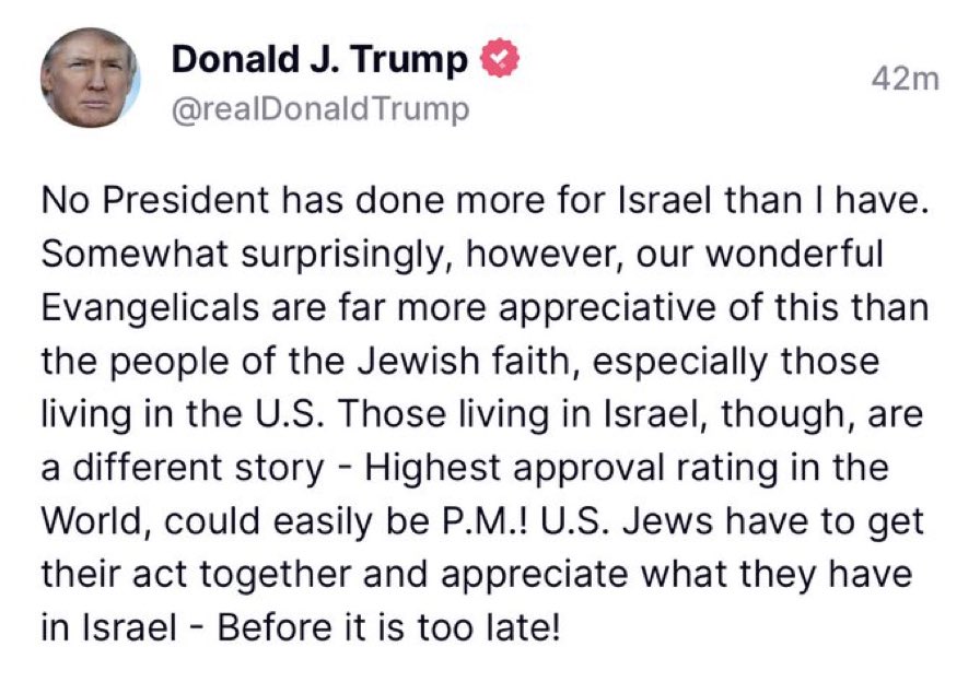 yaakovkatz's tweet photo. Nothing to see here. Just a former US president using threatening language about American Jews at a time when antisemitism is on a global rise. https://t.co/tr4saNIlcV