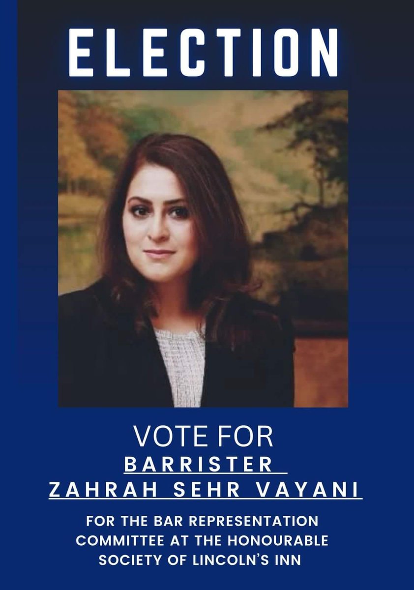 ZahrahV's tweet photo. My name is Zahrah Sehr Vayani &amp; I run my own law firm in Karachi by the name of "Zahrah S. Vayani &amp; Associates".
I am standing for the Lincolns Inn Bar Representative Post for the Over Seas Non- Practicing  Certificate Category this year. https://t.co/PxzTc2oCDy