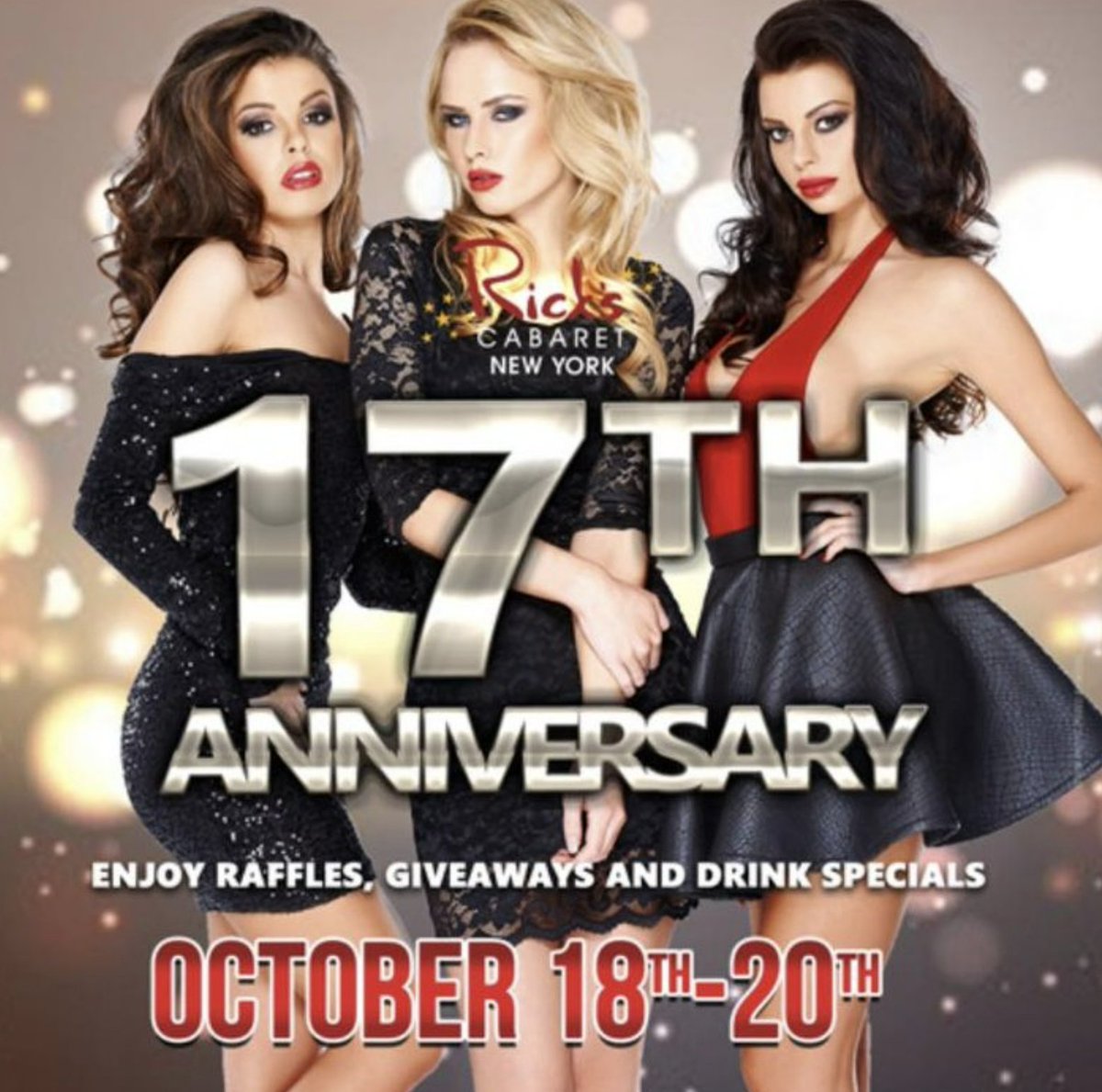 Stripclubexperi's tweet photo. This week (Tue 18th - Thur 20th Oct) @RicksCabaretNYC celebrates its 17th Anniversary. Why not go give them a rousing hoorah?
USA #StripClub events like this are listed on our website: https://t.co/0SteNKHkeu
#RicksCabaret #Manhattan #NYC #NewYork #StripClubExperience https://t.co/BCR7sZbJLN
