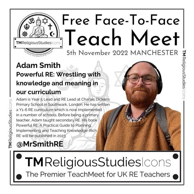 RogersHistory's tweet photo. If you teach RS, then this free teachmeet is for you - @TMRSicons! Featuring @PabloPedantic @jamesdholt @CNewmanTeach @MrSmithRE amongst many more, grab a ticket quick (includes the free bar!) https://t.co/Uzbem5w30c https://t.co/hlGb6aUqhf
