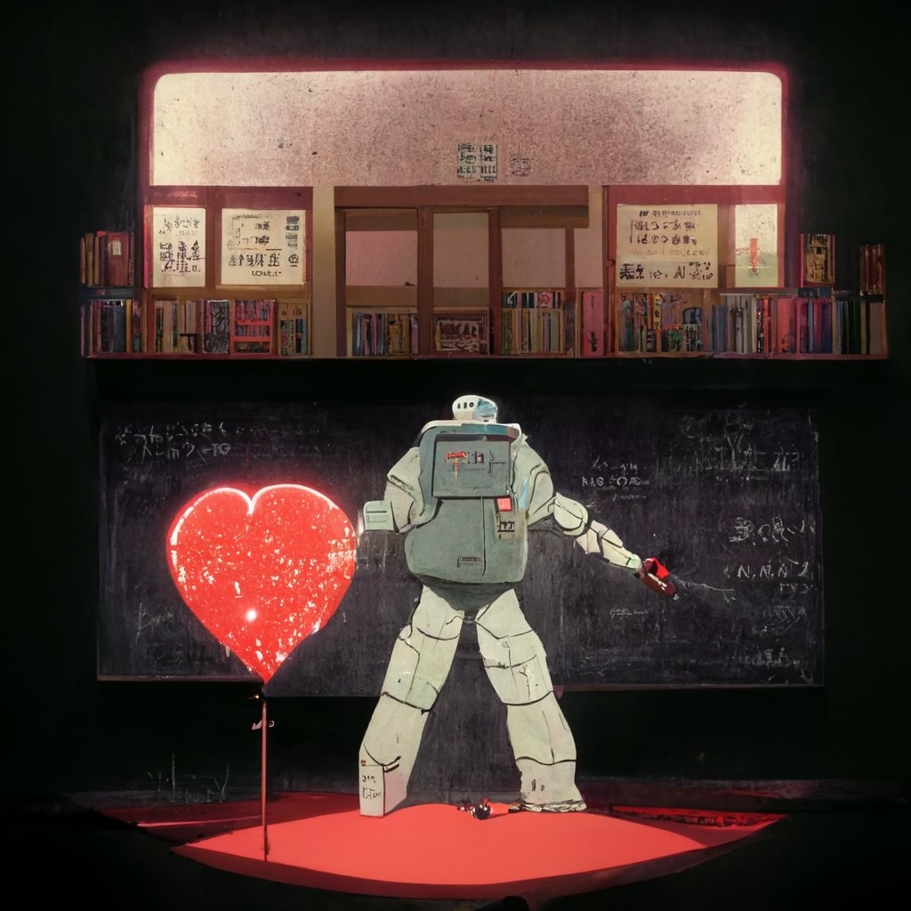 AIgene_NFT's tweet photo. Our text-to-image algorithm generator——the first try of artwork about Love, Death&amp;Robots❤️❌🤖 #lovedeathrobots  #AIArtworks #NFT #NFTs #AI
A robot teacher on his Teachers' Day 🥰 
Picture in the style of Makoto Shinkai🎨 https://t.co/tx2yUzD556