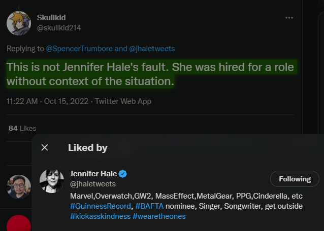 Tweets Jennifer Hale has been liking recently suggest she was not informed about Hellena's situation before she took on the role of Bayonetta and that NDAs might be preventing her from saying anything. Direct your frustrations at the companies and decision makers.