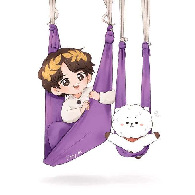 Flying yoga with Jin &amp; RJ #JIN #RJ #BTS #btsfanart 