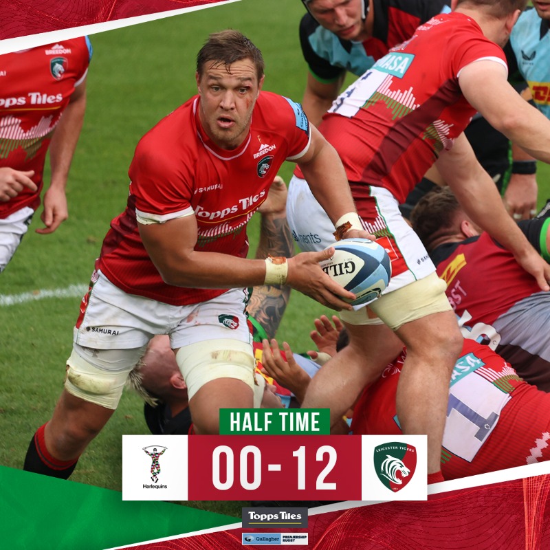 LeicesterTigers's tweet photo. We lead at the break in London. 

#HARvLEI 🏉 #COYT 🐯