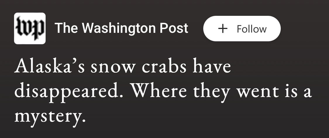 WHAT KILLED THE CRABS?

The official story is something like “a billion snow crabs disappeared.”

If that sounds fishy to you, keep reading. Let’s dive into the ecology, oceanography, & geopolitical history of the Bering Sea.

A science thread on crabs, corruption, & collapse: 🦀