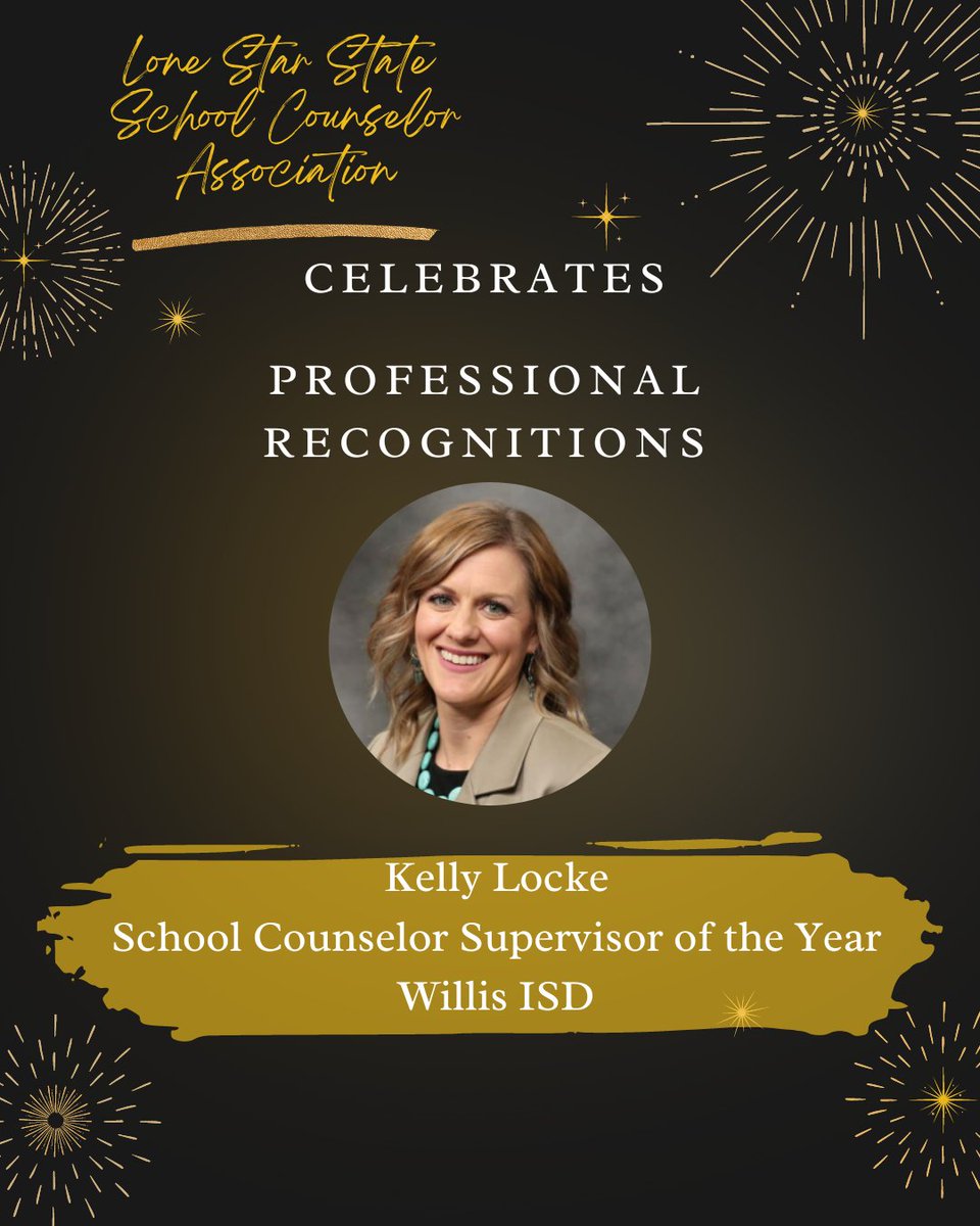 Texas! LSSSCA Professional Recognitions! We proudly announce our 2022 School Counselor Supervisor of the Year- Kelly Locke! We thank you for your service to the school counseling profession and serving our students! Way to go! 🎉❤️