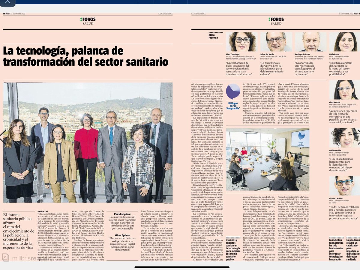 npastohe's tweet photo. El sector sanitario tiene un gran reto: una población piramidal invertida, un sistema sanitario brillante pero insostenible. ¿La solución? Invertir más en tecnología y procesos que mejoren su gestión. Hoy en @LaVanguardia tenemos el placer de compartir diálogo (1/2) https://t.co/SaqOTQPyQF